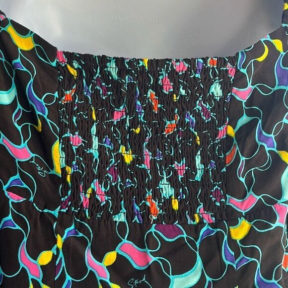 Staud Josephine Black Colorful Logo Print Side Zip Sweetheart Neck Top Blouse 12 - Picture 7 of 15